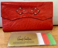PRINCESS GARDNER NEW UNUSED RED COWHIDE LEATHER LONG CHECK BOOK  WALLET CLUTCH 