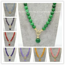 Genuine 10mm Natural Multicolor Gemstone Round Beads Pendant Necklace 16-28" AAA