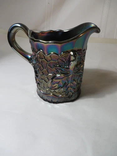 VINTAGE DUGAN-DIAMOND AMETHYST CARNIVAL GLASS MAPLE LEAF CREAMER