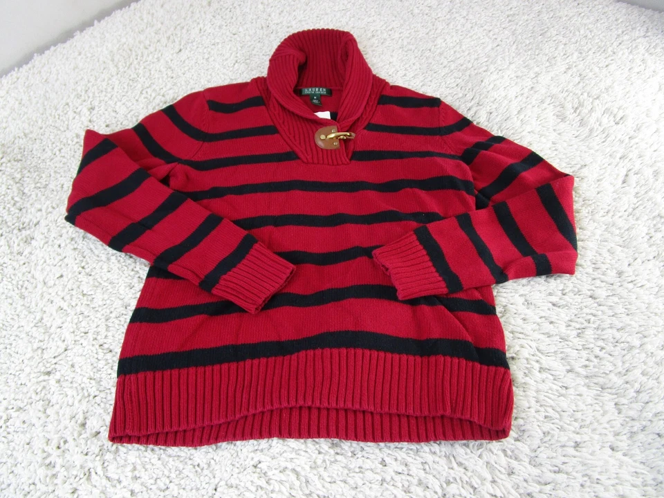 Lauren Ralph Lauren套头女式彩色领毛衣成人中号100棉 — 第 2/4 张图片