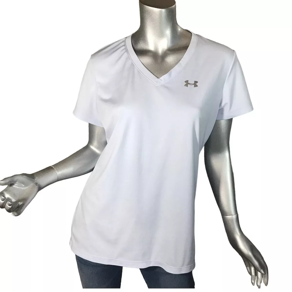 Under Armour Women's Large Heat Gear V Neck T Shirt Light Blue