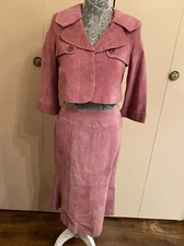 Vintage SPEIGEL 100% Suede Leather Rose  Jacket & Skirt - 6 - NWT