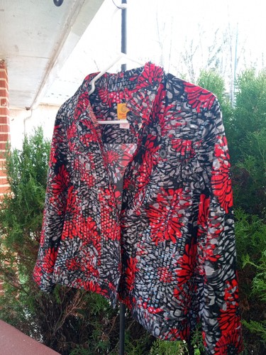 Ruby Rd 6P Jacket Black Red White Sparkle Scaled Effect Well Tailored Style EUC
