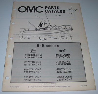Parts Catalog OMC V-6 Models Ersatzteilkatalog E150 J15 E175 J175 E200 J200 1981