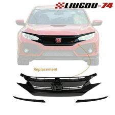 Fit For 16-18 HONDA CIVIC 10th Glossy Style Black Front Hood Mesh Grille LJ
