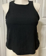 A New Approach a.n.a. Sz XL Tank Top Sleeveless Cropped Shirt Black Textured