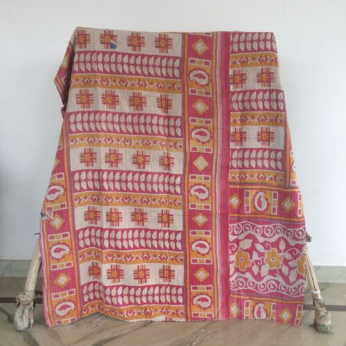 Vintage Kantha Blanket Bedspread Indian Quilt Handmade Throw Ralli Gudari Cotton - Picture 19 of 29