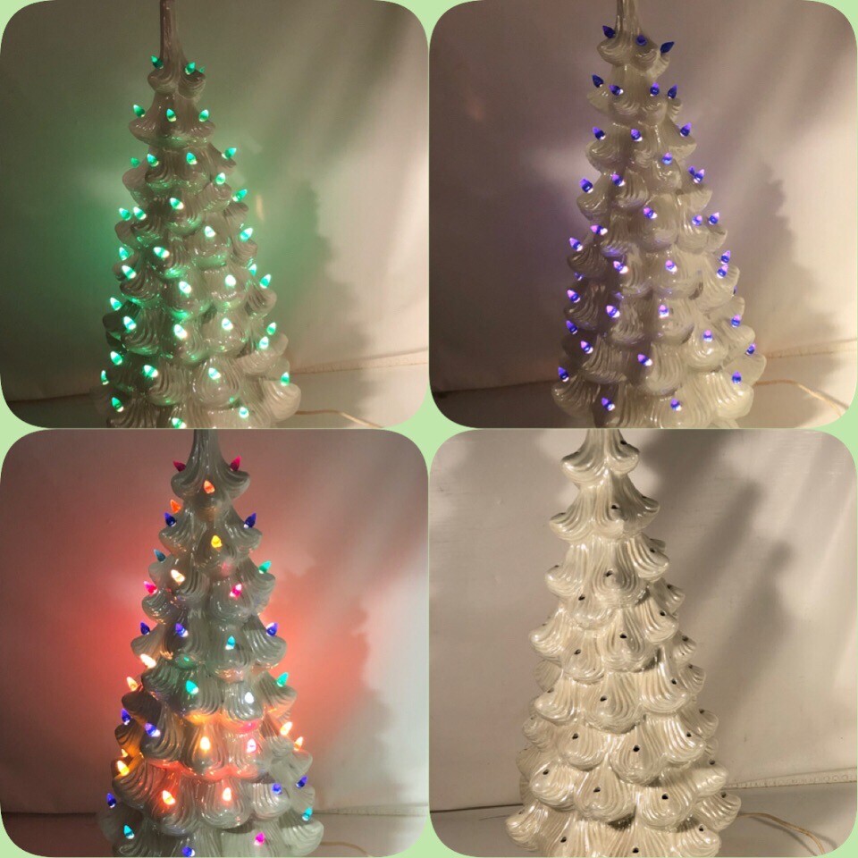 Vintage 1975 White Ceramic Christmas Tree 24” Tall w Base Multiple