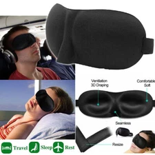 Black 3D Sleep Eye Mask Men & Women Sleeping Blindfold Travel Accessories US