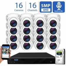 16 Channel 8MP 4K NVR 16 X 5MP 1920P PoE IP Cam Dome Security Camera System 4TB