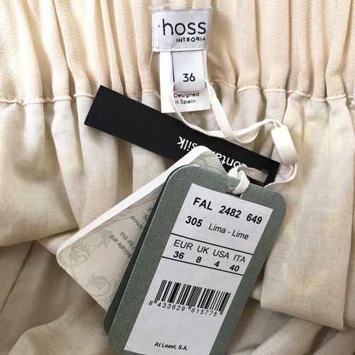 Falda Anthopologie Hoss Intropia Beige/Verde Lima Bordada Hasta la Rodilla Talla 4 - Imagen 6 de 9