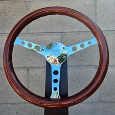 Factory 2nd 15 Chrome Indy Steering Wheel Wood Grip w/ 6 Hole Forever Sharp Horn