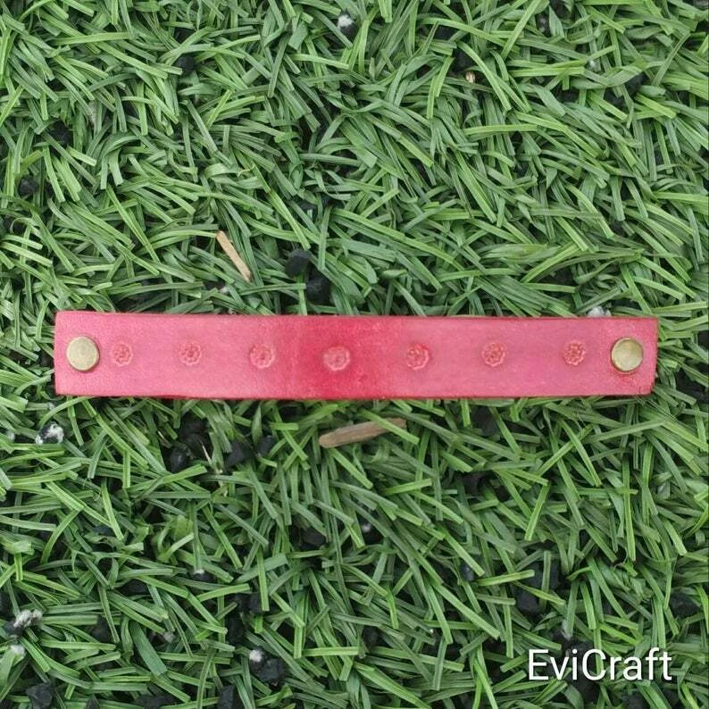 Red vegetable tanned Leather French hair barrette, flowers Hair clip - Image 3 of 4