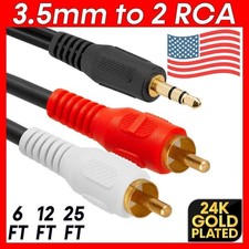 6ft 3.5mm Audio AUX 1/8"Stereo to 2 RCA Male Y Cable Adapter Cord MP3 iPod Phone