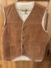 Vintage Sears Fieldmaster Sherpa Suede Vest Mens Small Western Leather Perfect  