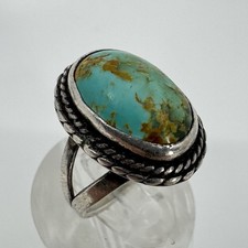 Native American Turquoise Sterling Silver Ring Oval - Sz 5.25