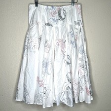 VTG 80s High Waist Midi Skirt White Pop Art New Wave Fully Puff OOAK Pockets MED