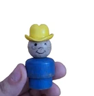 Vintage Fisher Price Little People Wooden Cowboy Blue Body Yellow Hat Toy