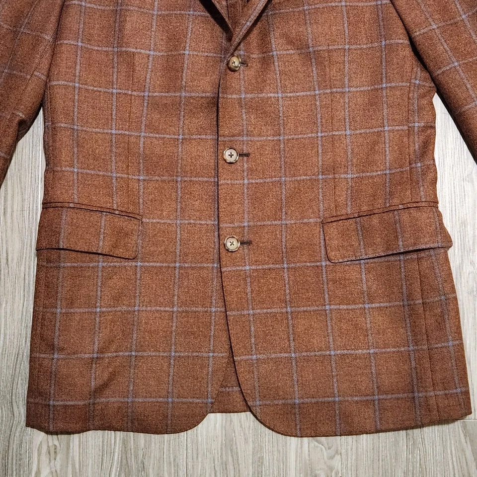 Brooks Brothers Regent Blazer Loro Piana 羊毛羊绒真丝棕色格子男式 39R — 第 4/4 张图片