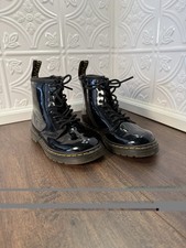 Dr. Martens Combat Boots Toddler Kids Sz 9 Black Patent Leather Lace Zip 1460T