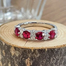 Round 2.10 Ct Ruby & Moissanite Engagement Ring 14K White Gold Finish