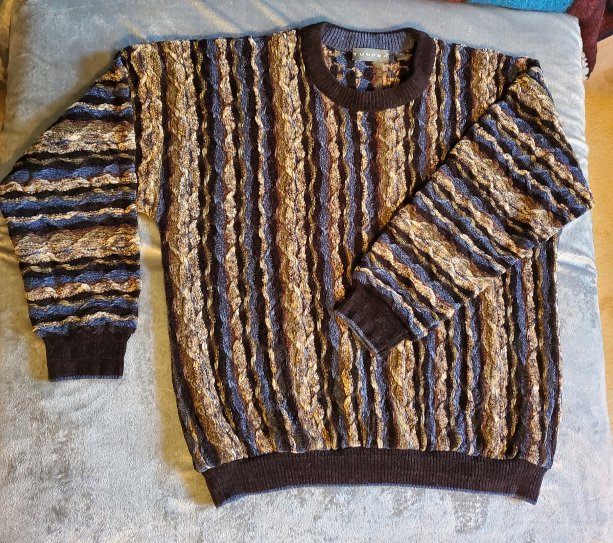TUNDRA CANADA 3D KNIT COOGI STYLE PULLOVER SWEATER Y2K LRG MENS L MULTI COLOR
