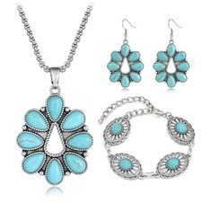 Turquoise Jewelry Set for Women Bohemian Western Jewelry Set Adjustable 2 3PCS