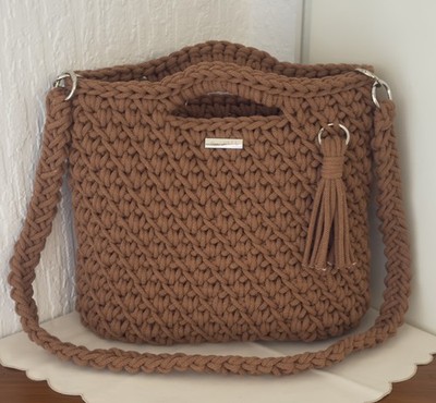 Handtasche Damen-Tasche aus Bobbiny Garn- gehäkelt Handarbeit Terrakotta 
