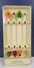Pier 1 Imports Glass Swizzle Sticks Drink Stirrers Fall Leaves Lot of 7 w Box