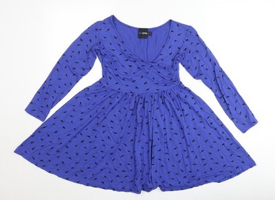 Asos Petite Damen blau Vogelmuster Skaterkleid Größe 10