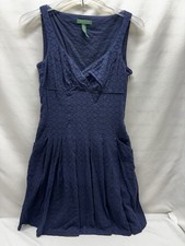 Ralph Lauren Navy Blue V-neck Eyelet Sleeveless Lined Dress W Pockets Sz 10