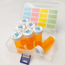 7 PCS Child-Proof Pill Bottle Organizer with Labels Stickers, Portable Case, Med