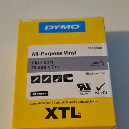 Dymo 1868803 XTL 24mm x 7m Roll All-Purpose Vinyl Black on Grey