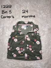 Carter's Girls 24 Months Green Floral Fleece Full Zip Vest Sleeveless