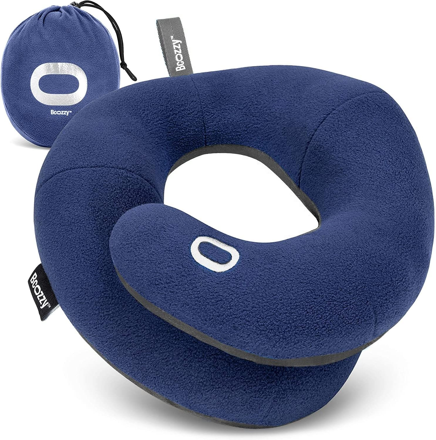 Ergonomic Travel Neck Pillow for Airplanes with Carry Bag – Navy Blue Double Support Design  