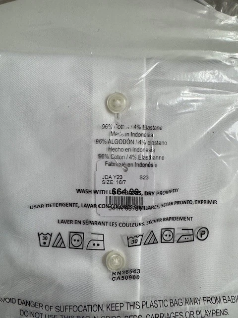 NEW Calvin Klein Slim Fit Non-Iron Men's Dress Shirt White (Tall & Sleeve 36/37) - Image 4 of 4