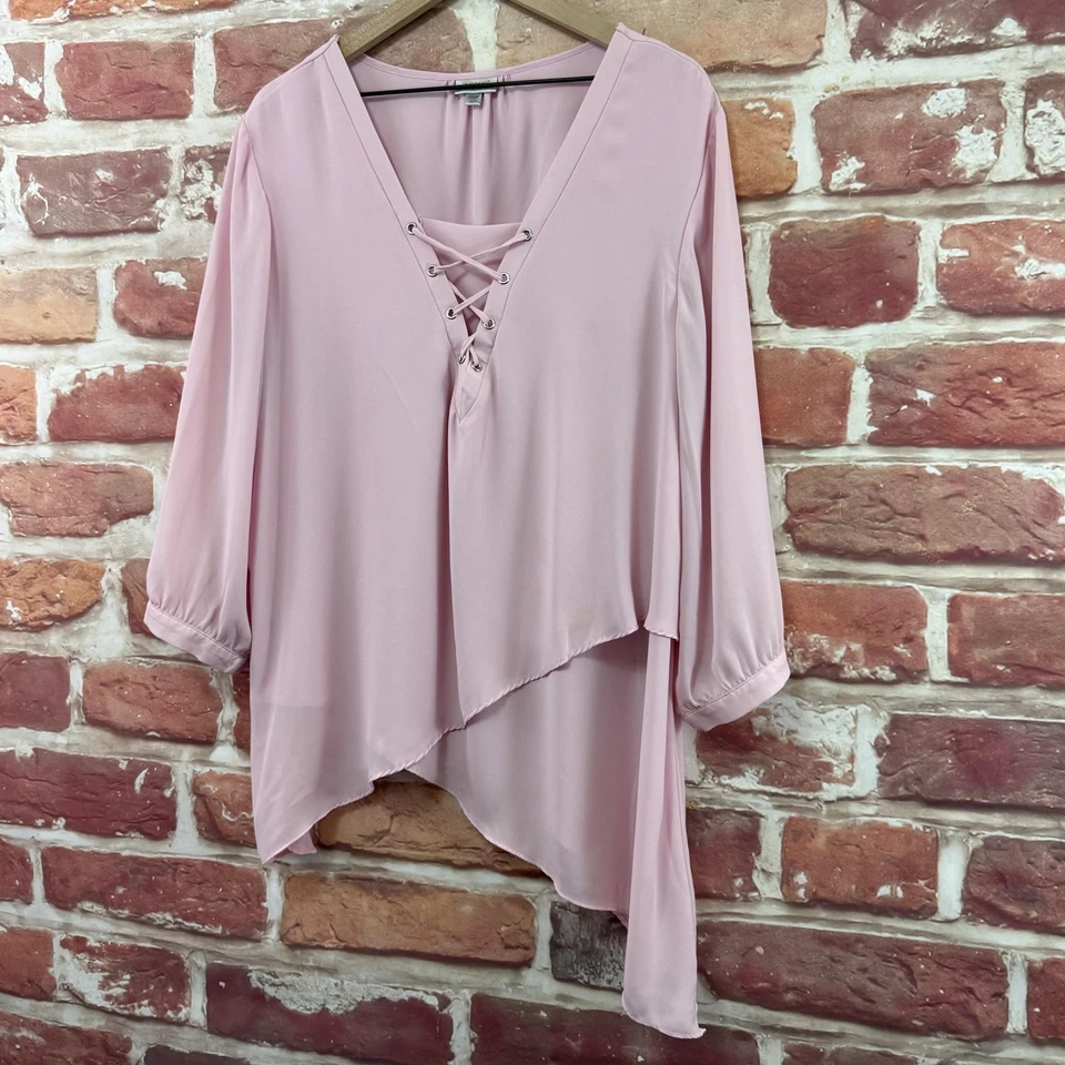 Женская футболка-туника Avenue Top 18/20 розовая асимметричная на шнуровке с вырезом - Изображение 3 из 4