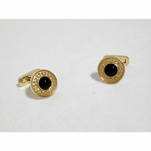 Valentino Garavani Logo Circle Cufflinks Cabochon Black Gold