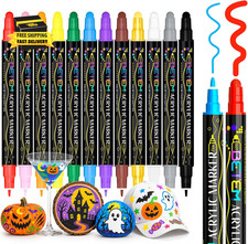 12 Colors Dual Tip Acrylic Paint Markers, Fabric Decorating Kits                