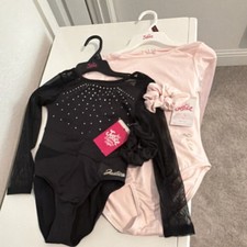 Justice Girls Long Sleeve Dance Leotards Lot of 2 Black/Pink Size S/XSPolyester