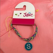 Justice Colorful Braided Bracelet with 'S' Charm