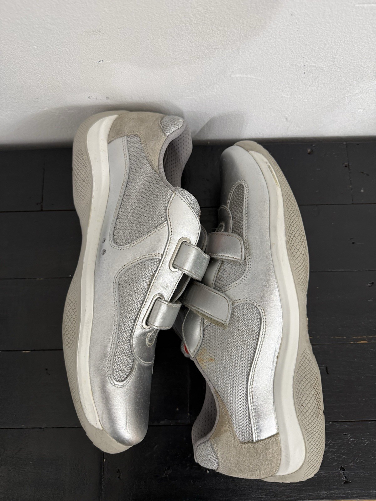 PRADA America's Cup Silver Hook & Loop Patent Leather Men's Athletic Sneakers thumbnail 3