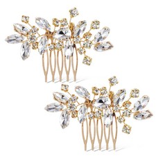 2Pcs Bridal Wedding Hair Comb Gold Rhinestone Hair Piece Sparkle Metal Crysta...