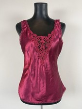 Cinema Etoile Vintage Satin Cami Tank Top Medium Burgundy Red Lace Lingerie M