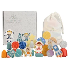 Toddler Wooden Stacking Blocks Space Gift Montessori Toddler Toy Learning 2 Y...