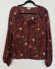  Lucky Brand Floral Print Ruffle Tie Neck Top Peterpan Collar Fall Sz Large 