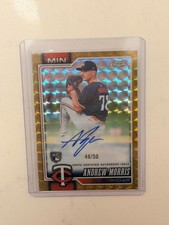 ANDREW MORRIS 2026 Topps Chrome Rookie Gold Refractor ON CARD AUTO /50 Twins RC. rookie card picture