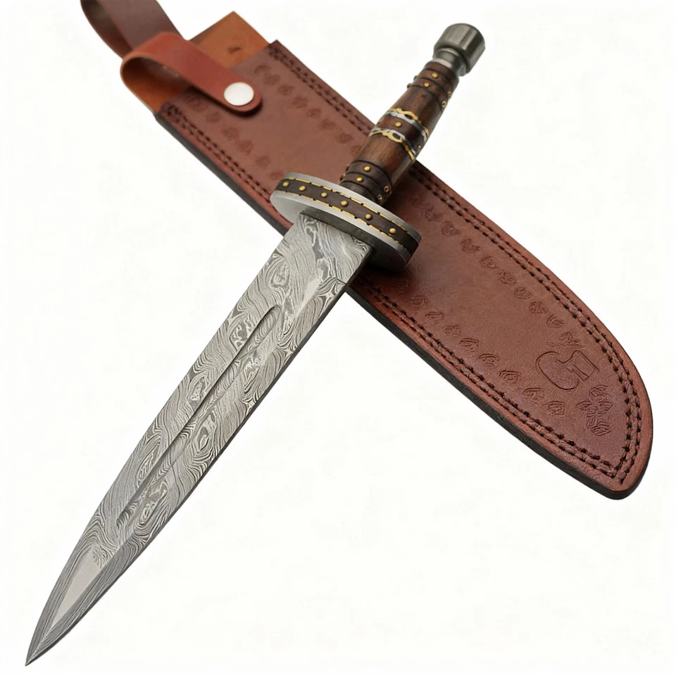 Daga de punta de lanza imperial WS hoja de acero mango de madera espaciador de latón pomo abovedado Foto 4 de 4