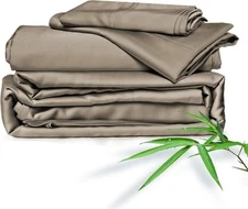 ClevaHome Sheets Queen Bed Sheet Set, 100% Rayon derived from Queen, Taupe 