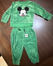 Disney Mickey Mouse Green Velour Sweatsuit Set Green Size 6/9 Months